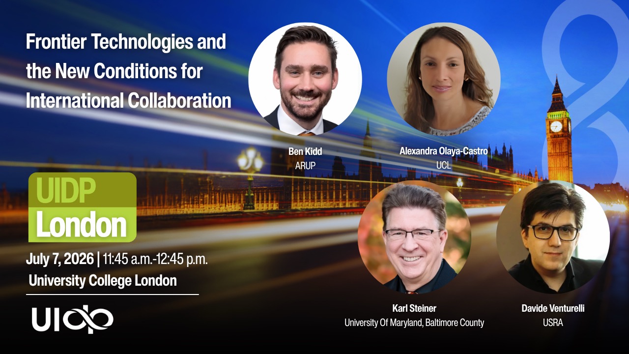 UIDP London panel announcement featuring Ben Kidd, Alexandra Olaya-Castro, Karl Steiner, and Davide Venturelli