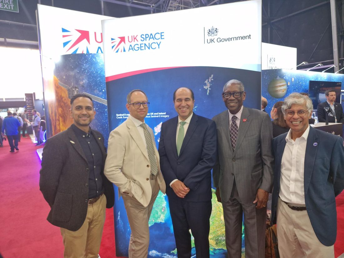 USRA and University of Leicester representatives at the UK Space Agency stand during Farnborough International Airshow 2026